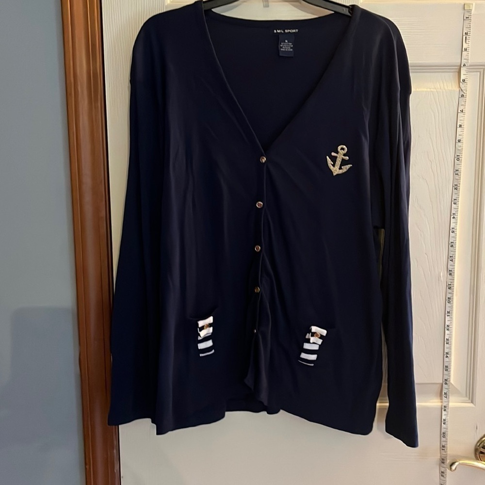 vintage-SML Sport-size XL-nautical button down navy lightweight cardigan